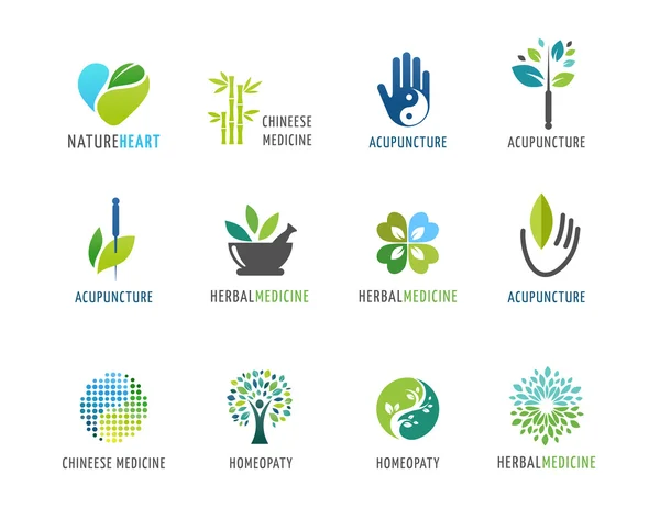 Alternatief, Chinese geneeskunde en wellness, yoga, zen meditatie concept - vector icons, logo's — Stockvector