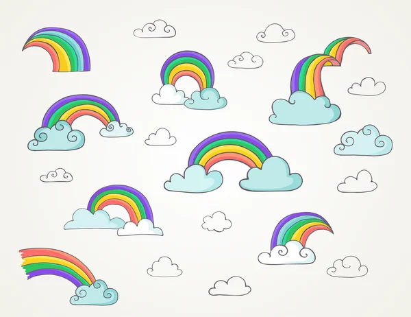 Rainbow - lindo conjunto de ilustraciones vectoriales dibujadas a mano — Vector de stock