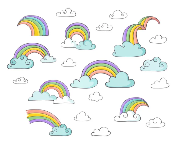 Rainbow - lindo conjunto de ilustraciones vectoriales dibujadas a mano — Vector de stock