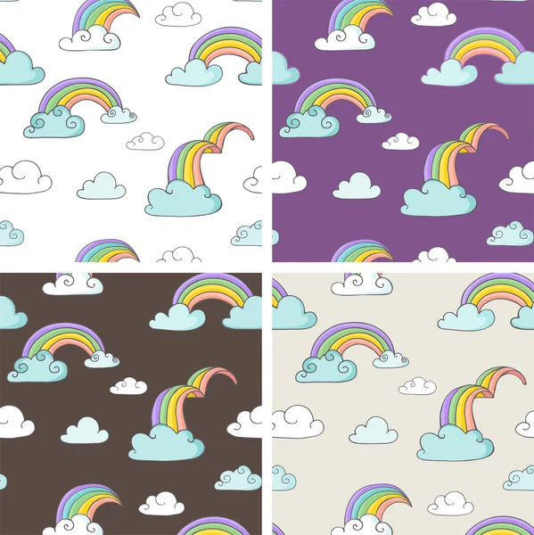 Rainbow - leuke set van naadloze patronen — Stockvector
