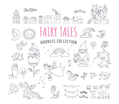 Peri masalları elle çizilmiş topluluğu doodles, çizimler