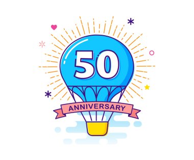 Yıldönümü anahat modern renkli arka plan ile sıcak hava balonu