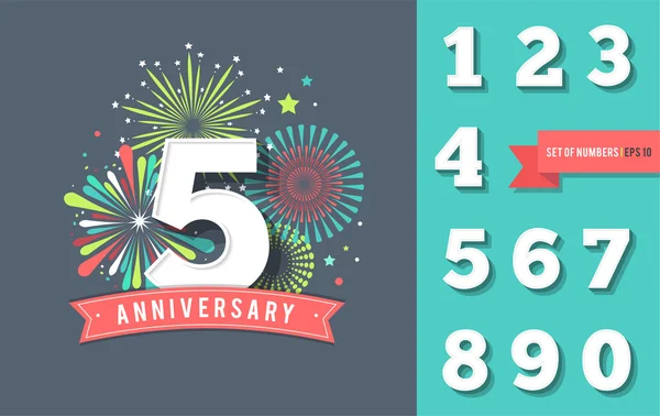 Fuochi d'artificio di anniversario e sfondo di celebrazione, serie di numeri — Vettoriale Stock