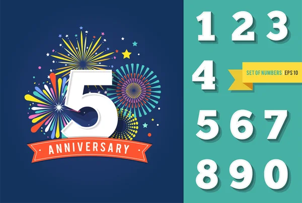 Anniversary fireworks and celebration background, set of numbers — Stock Vector