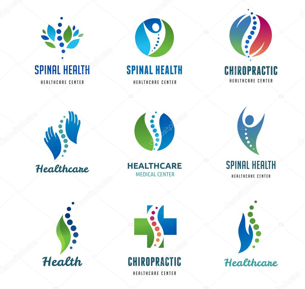 Chiropractic, massage, back pain and osteopathy icons Stock Vector