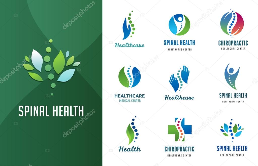 Chiropractic, massage, back pain and osteopathy icons
