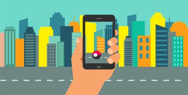 cep telefonu oyunu app, el smartphone, şehir manzarası ve doğa