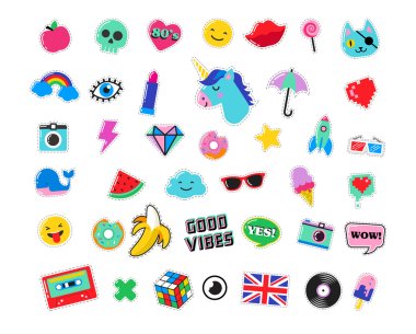 Pop art fashion chic patches, pins, badges and stickers clipart