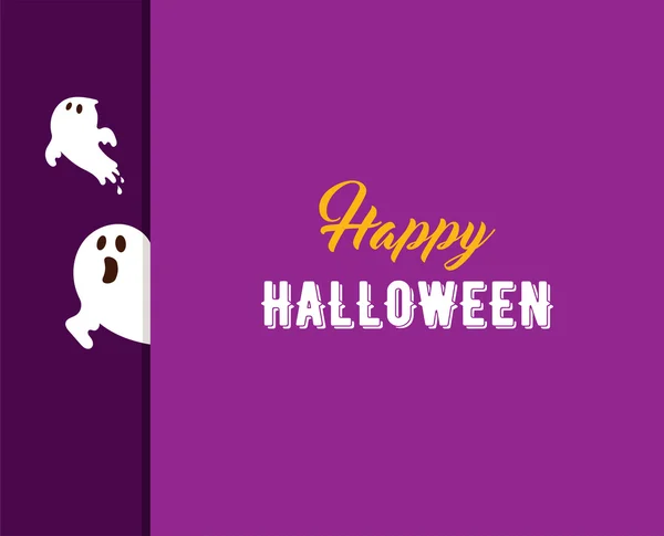 Biglietti di auguri di Halloween, poster, banner con fantasma e testo — Vettoriale Stock