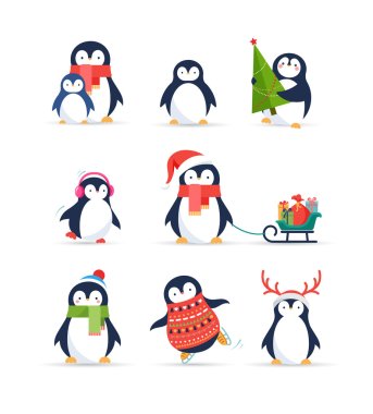 Cute penguins set - Merry Christmas greetings
