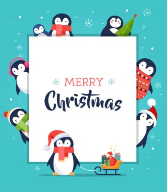 Sevimli penguen - Merry Christmas tebrik kartı, poster
