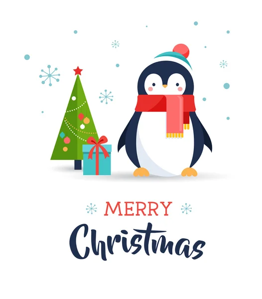 Cute penguin - Merry Christmas greeting card — Stock Vector