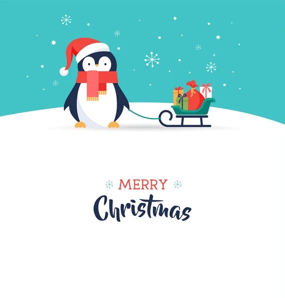 Carino pinguino - Buon Natale biglietto di auguri — Vettoriale Stock