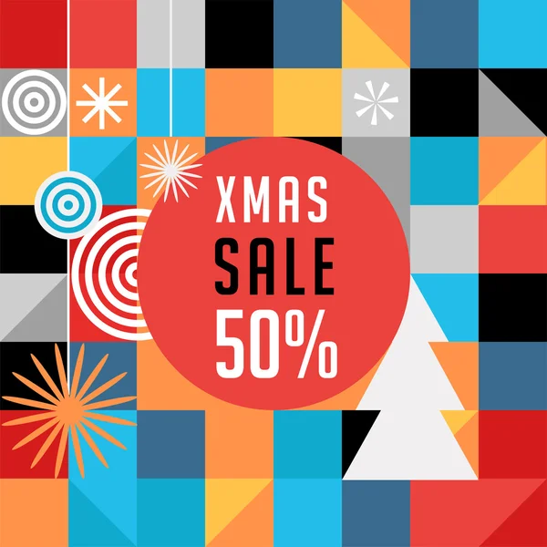 Feliz Navidad, fondo abstracto geométrico, cartel de la venta, tema y patrón de fondo de estilo escandinavo — Archivo Imágenes Vectoriales