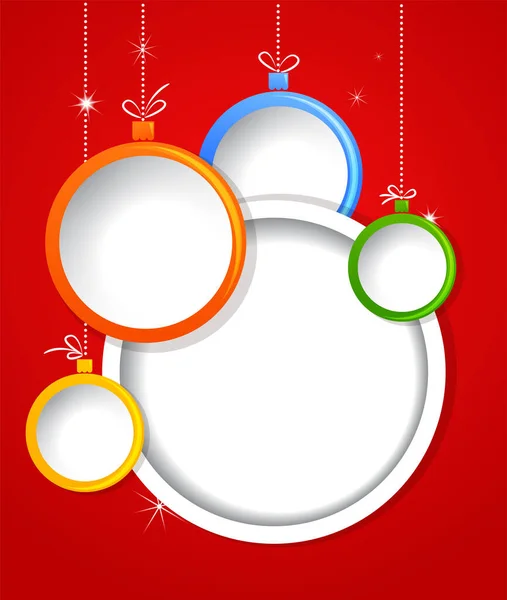 Plantilla de tarjeta de felicitación de Feliz Navidad con área de texto redondo y bolas de Navidad — Vector de stock
