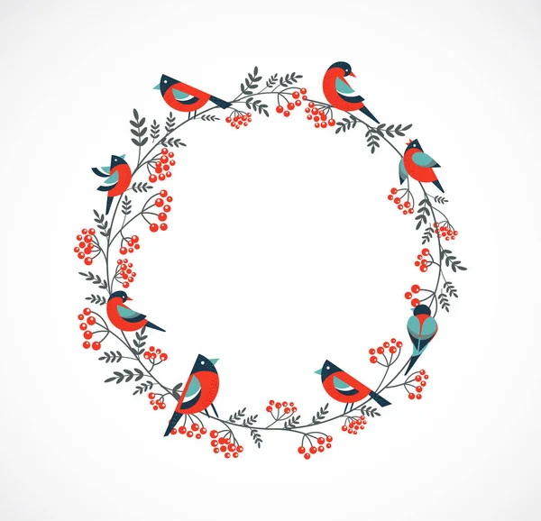 Feliz Natal cartão moldura com um robin e elementos florais —  Vetores de Stock