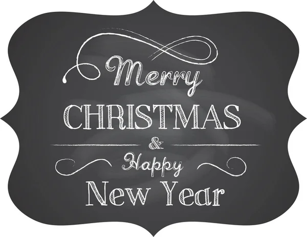 レトロメリークリスマスと黒板の背景を持つ幸せな新年のバナー — ストックベクタ