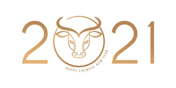 Chinees nieuwjaar 2021 jaar van de os, rode koe, Chinese dierenriem symbool. Vector achtergrond met traditionele oosterse decoraties — Stockvector