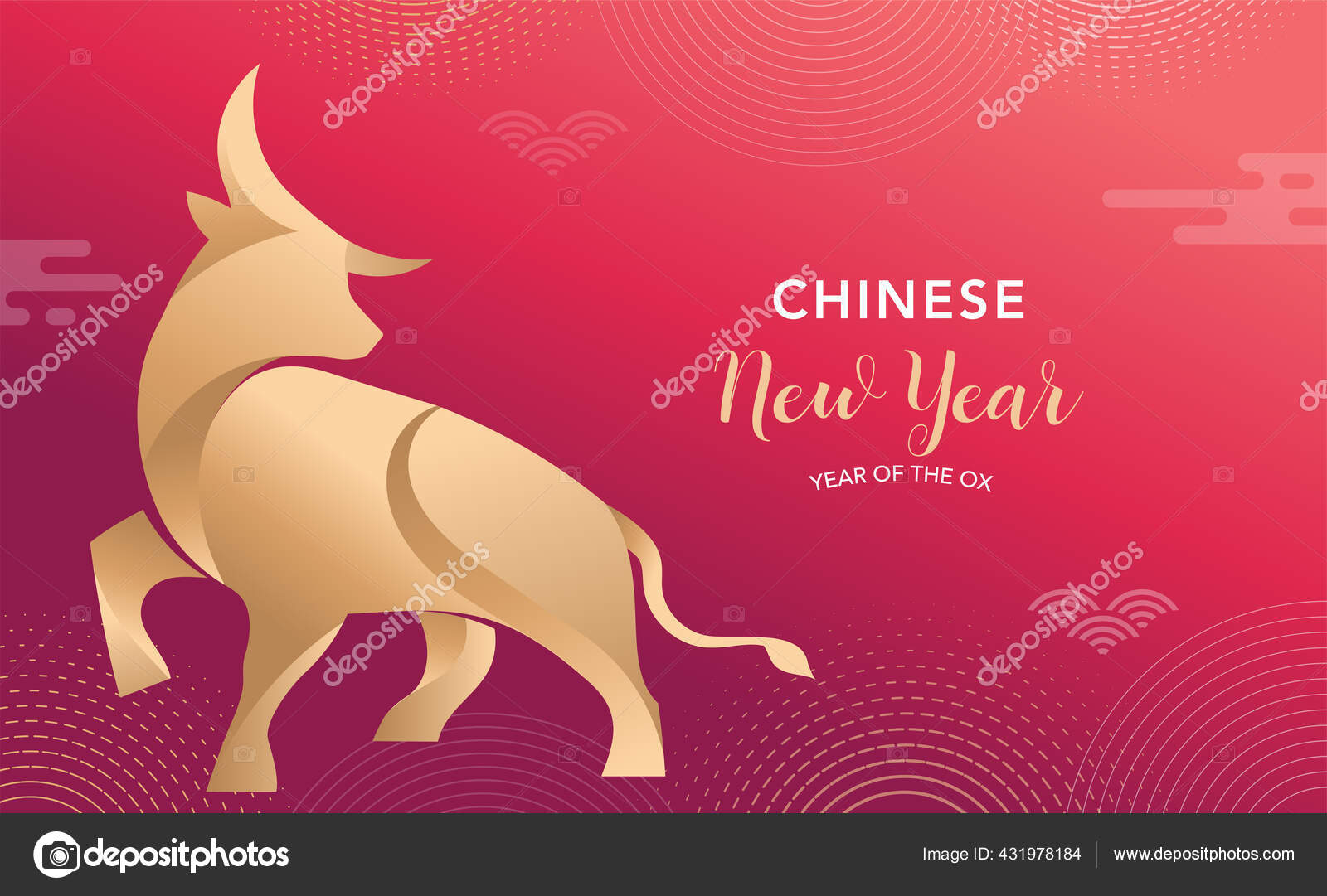 Kiinalainen uusi vuosi 2021 vuosi härkä, punainen lehmä, kiinalainen  horoskooppi symboli. Vektori tausta perinteinen itämainen koristeet —  vektorikuva © marish #431978184