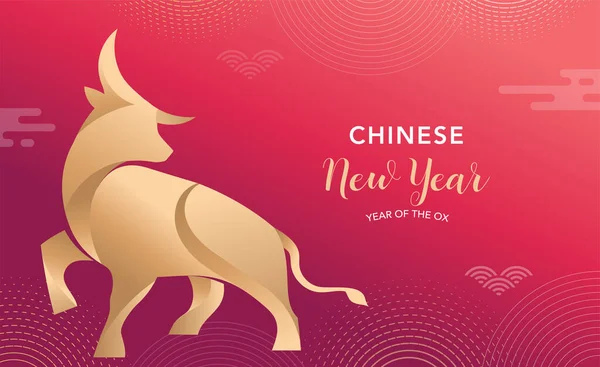 Año nuevo chino 2021 año del buey, vaca roja, símbolo del zodíaco chino. Fondo vectorial con decoraciones orientales tradicionales — Vector de stock