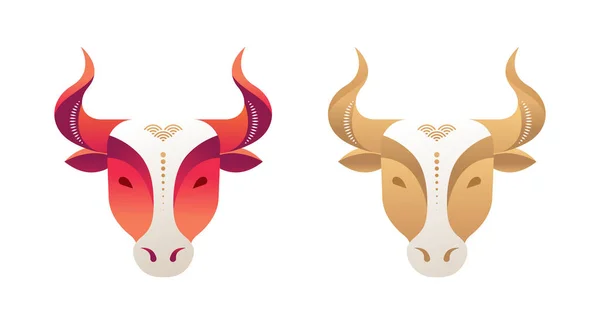 Chinees nieuwjaar 2021 jaar van de os, rode koe, Chinese dierenriem symbool. Vector achtergrond met traditionele oosterse decoraties — Stockvector