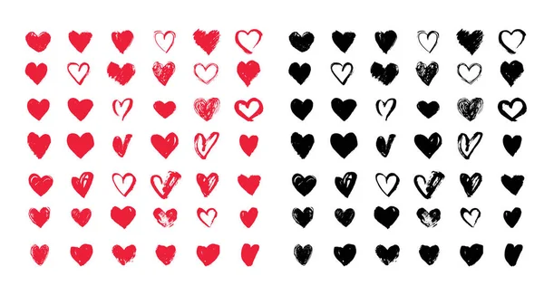 Kalp Simgeleri Set, el çizimi simgeler ve sevgililer günü ve düğün için çizimler — Stok Vektör