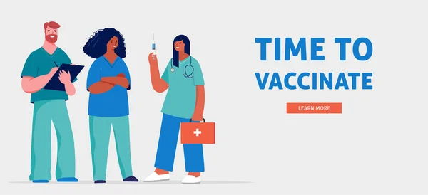 Tijd om conceptontwerp te vaccineren - met een groep medische professionals — Stockvector