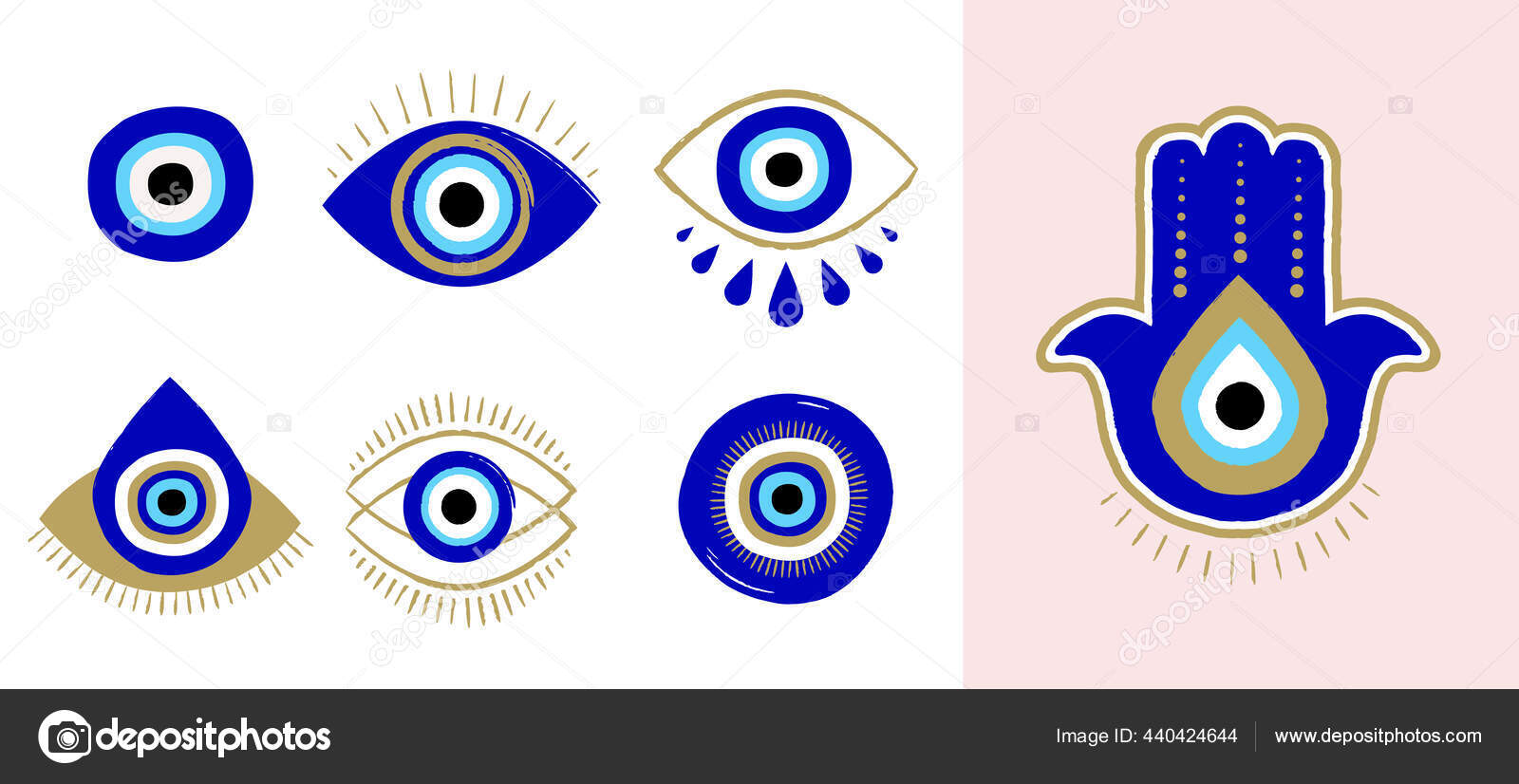 Ojo malvado o símbolos de ojo turco e iconos establecidos. Diseño de  amuleto moderno e idea de decoración para el hogar Vector de stock por  ©marish 440424644