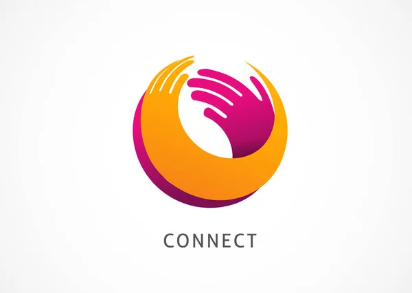 Együttműködés Absztrakt Vektorjel, szimbólum és logó sablon. Kézfogás, hálózati koncepció tervezés — Stock Vector
