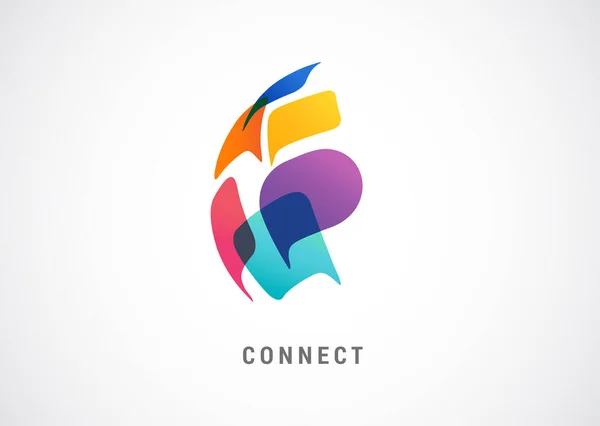 Мировая сеть, коммуникация и соединение дизайна логотипа людей с абстрактными красочными речевыми пузырями — стоковый вектор