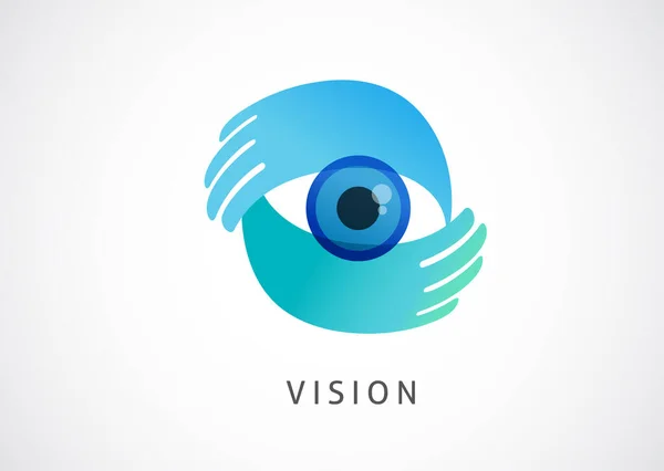 Abstract oog icoon, handen en oog logo concept ontwerp — Stockvector