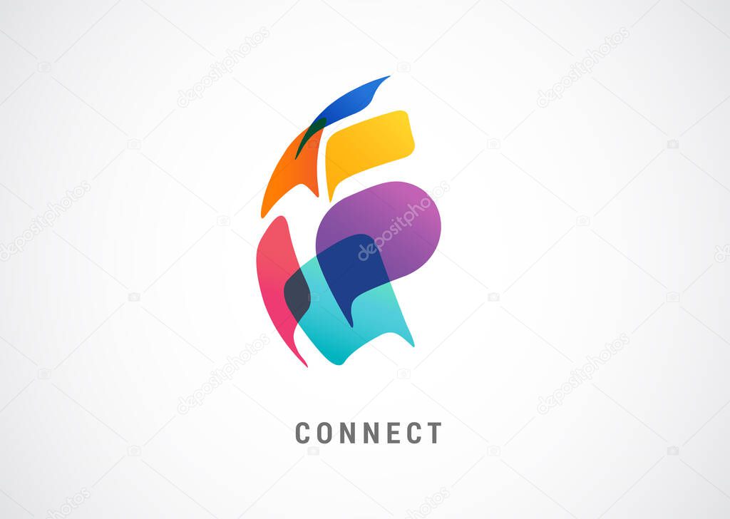 World network, communication and connect people concept logo design with abstract colorful speech bubbles . Vector illustration