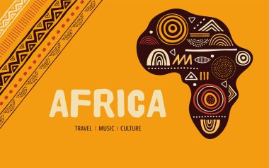 Afrika desenli harita. Geleneksel grunge desenli afiş, elementler, konsept tasarımı