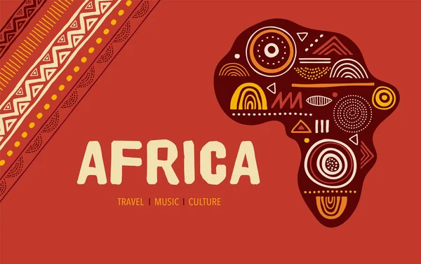 Afrika mintás térkép. Banner törzsi hagyományos grunge minta, elemek, koncepció design — Stock Vector