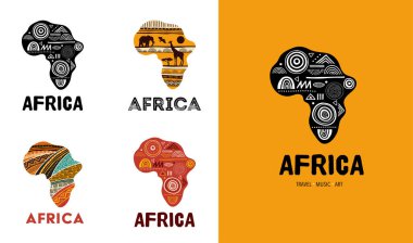 Afrika desenli harita, logo tasarımı. Geleneksel grunge desenli afiş, elementler, konsept tasarımı