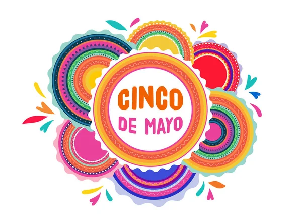 Cinco de Mayo - 5 maj, helgdag i Mexiko. Fiesta banner och affisch design med flaggor, blommor, dekorationer — Stock vektor