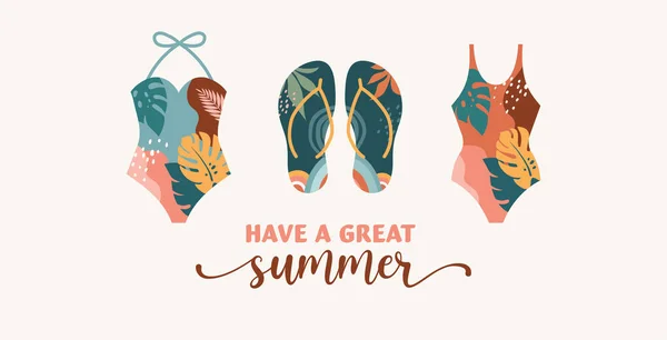 Czeskie lato, nowoczesne letnie ilustracje i projekt tęczy, flaminga, ananasa, lodów i arbuza — Wektor stockowy