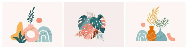 Bohem Yazı, modern yaz çizimleri ve gökkuşağı, flamingo, ananas, dondurma ve karpuz tasarımı — Stok Vektör