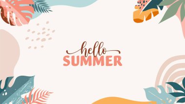 Bohem Yazı, modern yaz satışı geçmişi ve gökkuşağı, flamingo, ananas, dondurma ve karpuz pankartı tasarımı 