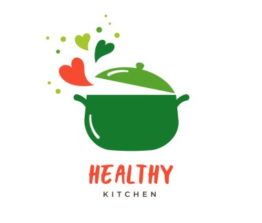 Yemek aşkı, aşçılık logosu ve markalaşma. Sağlıklı, vejetaryen ve vejetaryen gıda tasarımı