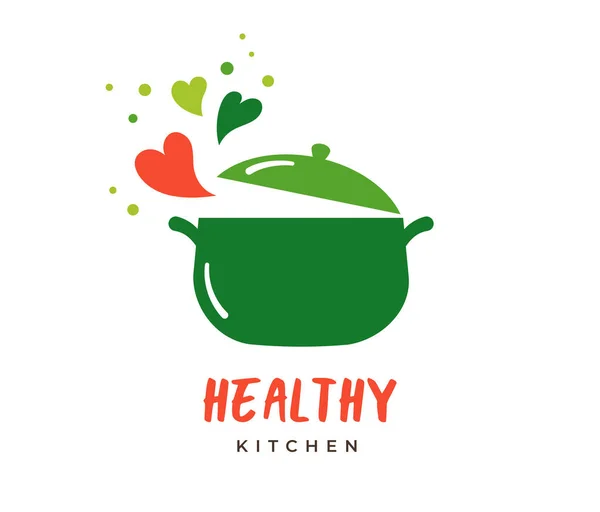 Amor de comida, logotipo de cozinha e branding. Design de conceito de comida saudável, vegana e vegetariana — Vetor de Stock