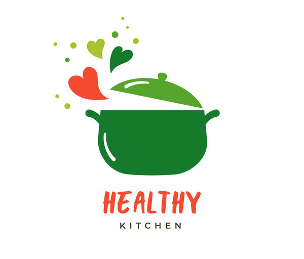Продовольственная любовь, кулинарный логотип и брендинг. Концепция здорового, веганского и вегетарианского питания