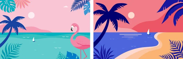 Design de conceito divertido em tempo de verão. Fundo criativo de paisagem, panorama de mar e praia. Venda de verão, modelo de post —  Vetores de Stock