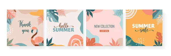 Bohemian Summer, set of modern summer sale post design with rainbow, flamingo, pineapple, ice cream and armelon — стоковый вектор