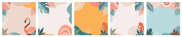 Boheemse zomer, set van moderne zomer verkoop post design met regenboog, flamingo, ananas, ijs en watermeloen — Stockvector