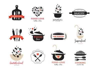 Fırın, pastane, yemek ve yemek logosu ve marka. Sağlıklı, vejetaryen ve vejetaryen gıda tasarımı