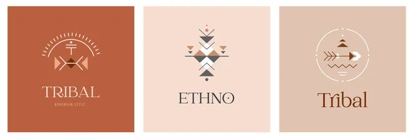 Conjunto de design de logotipo tribal, étnico, mexicano asteca, símbolos africanos, ícones —  Vetores de Stock