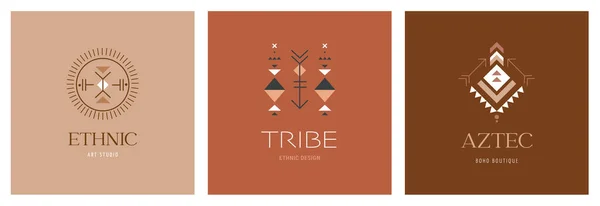 Tribal, conjunto de diseño de logotipo étnico, Azteca mexicana, símbolos africanos, iconos — Vector de stock