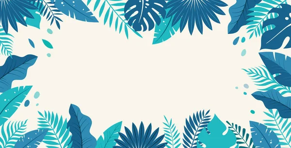 Hello Summer concept design, panorama d'été, illustration abstraite avec des feuilles exotiques jungle, design coloré, fond d'été et bannière — Image vectorielle