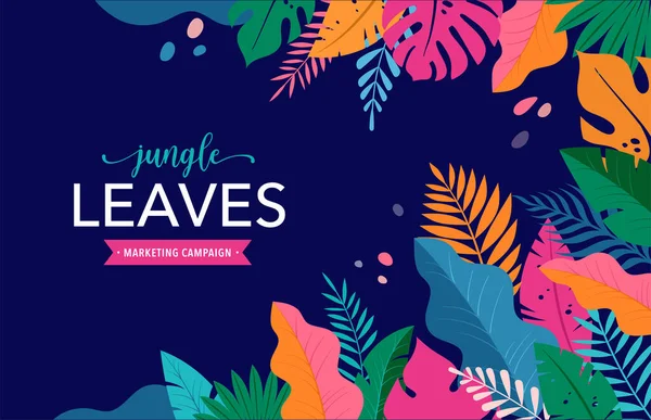Ahoj Letní koncept design, letní panorama, abstraktní ilustrace s exotickými listy džungle, barevný design, letní zázemí a banner — Stockový vektor